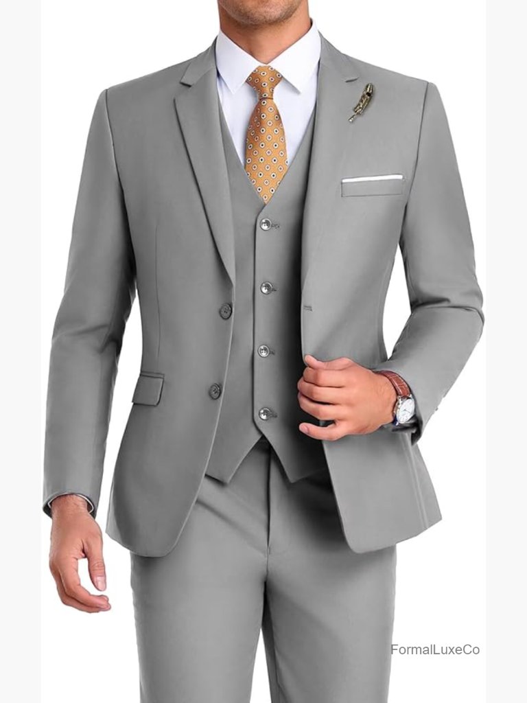Slim Fit 3 Piece Orange Suit, Notched Lapel Jacket Vest Pants, Wedding Groomsmen